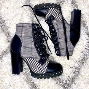 Aldo Black & White Glen Plaid Anorficlya Boot
